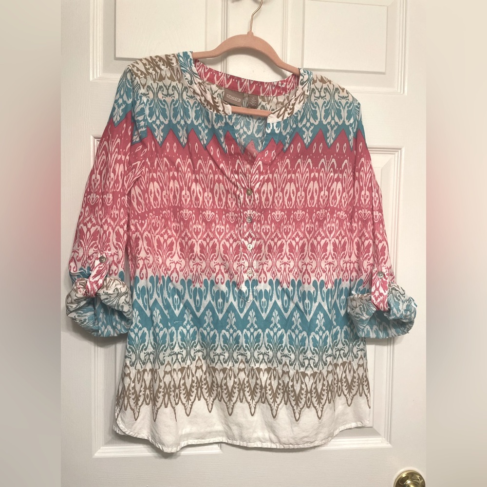 Sz 2 Chico's Roll Tab Lightweight Top